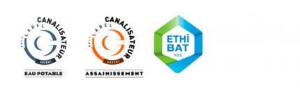 Labels "Eau potable", "Assainissement", "charte ETHIBAT"